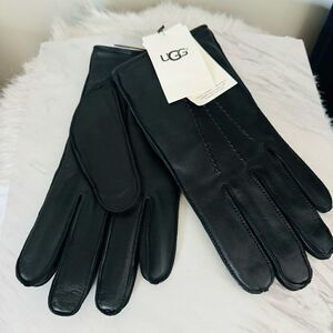 UGG Metisse Tabbed Vent Tech‎ Soft Stretch Leather Gloves, BLACK, Large, NWT